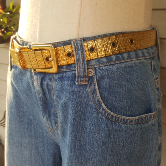 VINTAGE ♡ Super-Sweet Gorgeous All Solid Heavy G O L D Metal Wide Linked Belt S - Picture 9 of 13